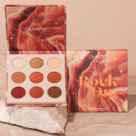 Lifestyle shot of ColourPop Rock On Eyeshadow Palette in a makeup setup