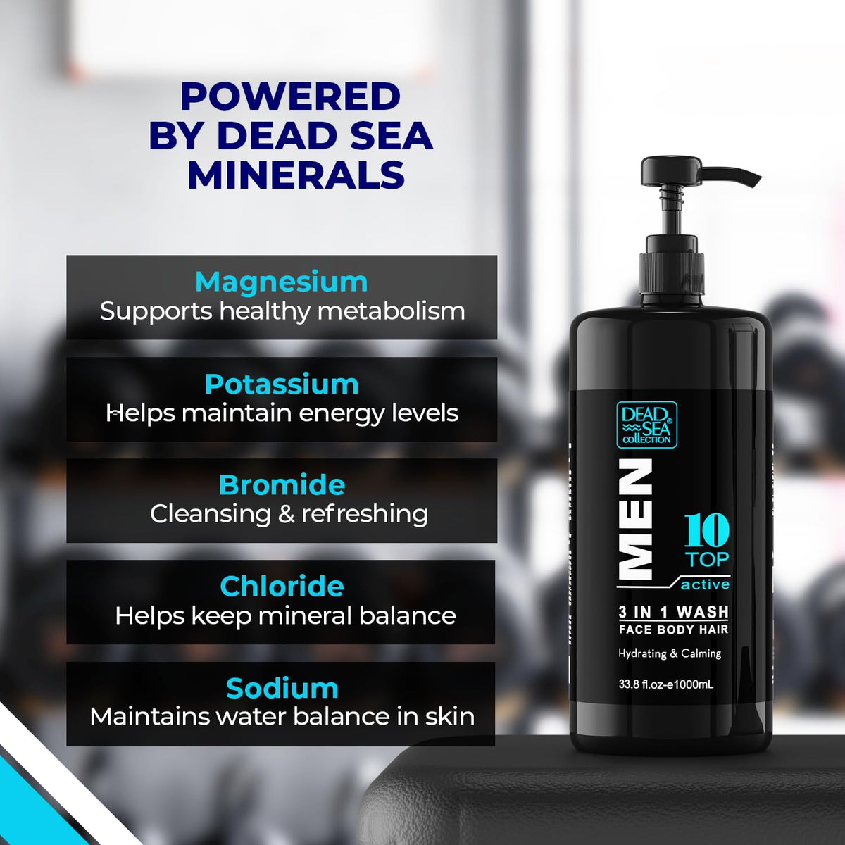 Lifestyle shot of Dead Sea Collection Men's 3-in-1 Body Wash in a bathroom setting