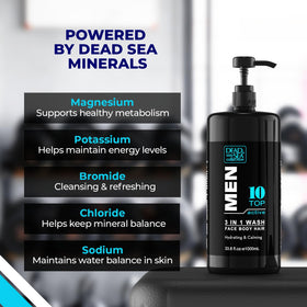 Lifestyle shot of Dead Sea Collection Men's 3-in-1 Body Wash in a bathroom setting