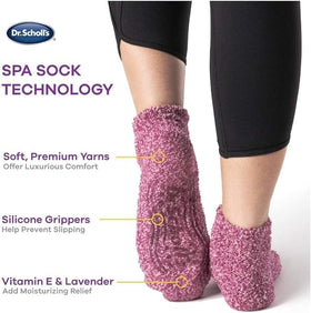 Lifestyle shot of Dr. Scholl's Soothing Spa Socks on a cozy couch