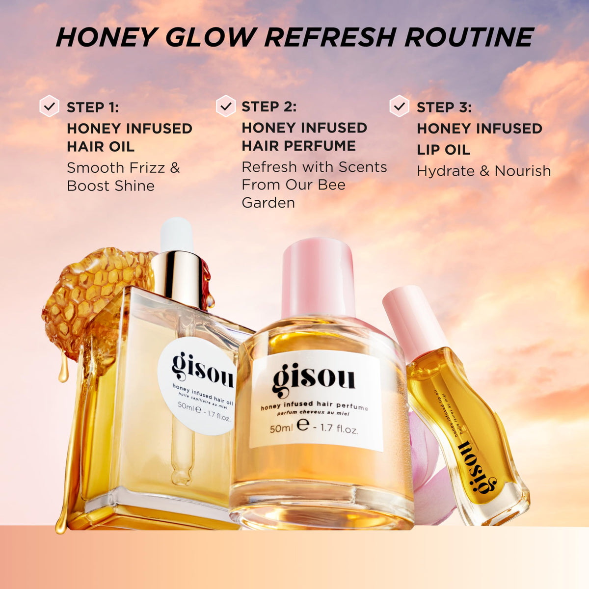 Lifestyle shot of Gisou Hair Repair Serum in a bathroom setting