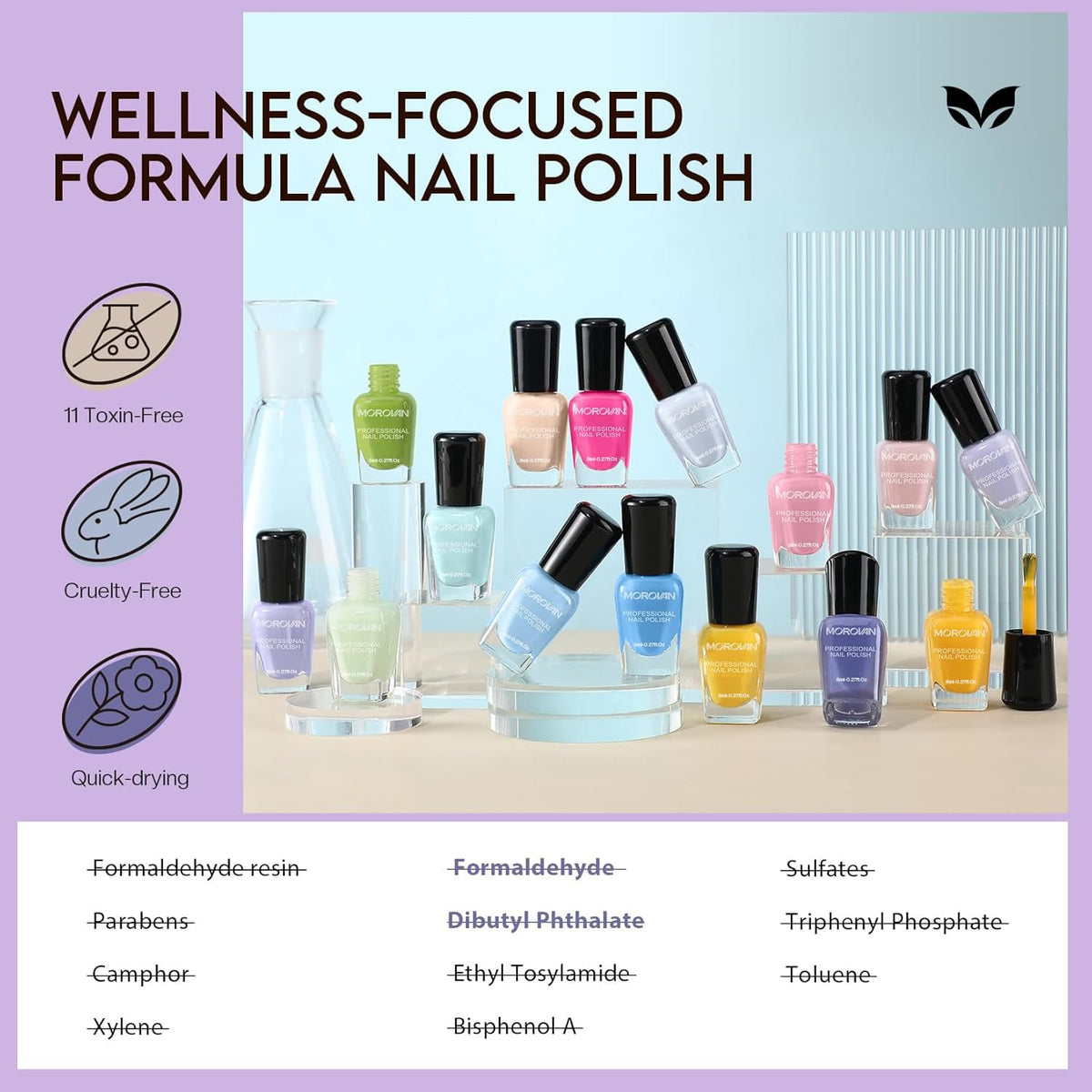 Lifestyle shot of hands with Morovan pastel nail polish applied