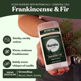 Lifestyle shot of HUMBLE deodorant on bathroom shelf
