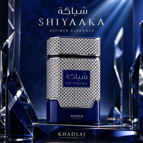 Lifestyle shot of KHADLAJ Shiyaaka Blue Eau De Parfum bottle