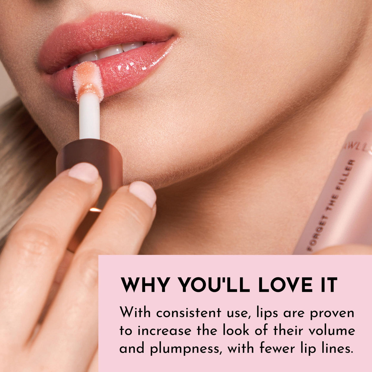 Lifestyle shot of Lawless Forget the Filler Lip Plumping Gloss in use