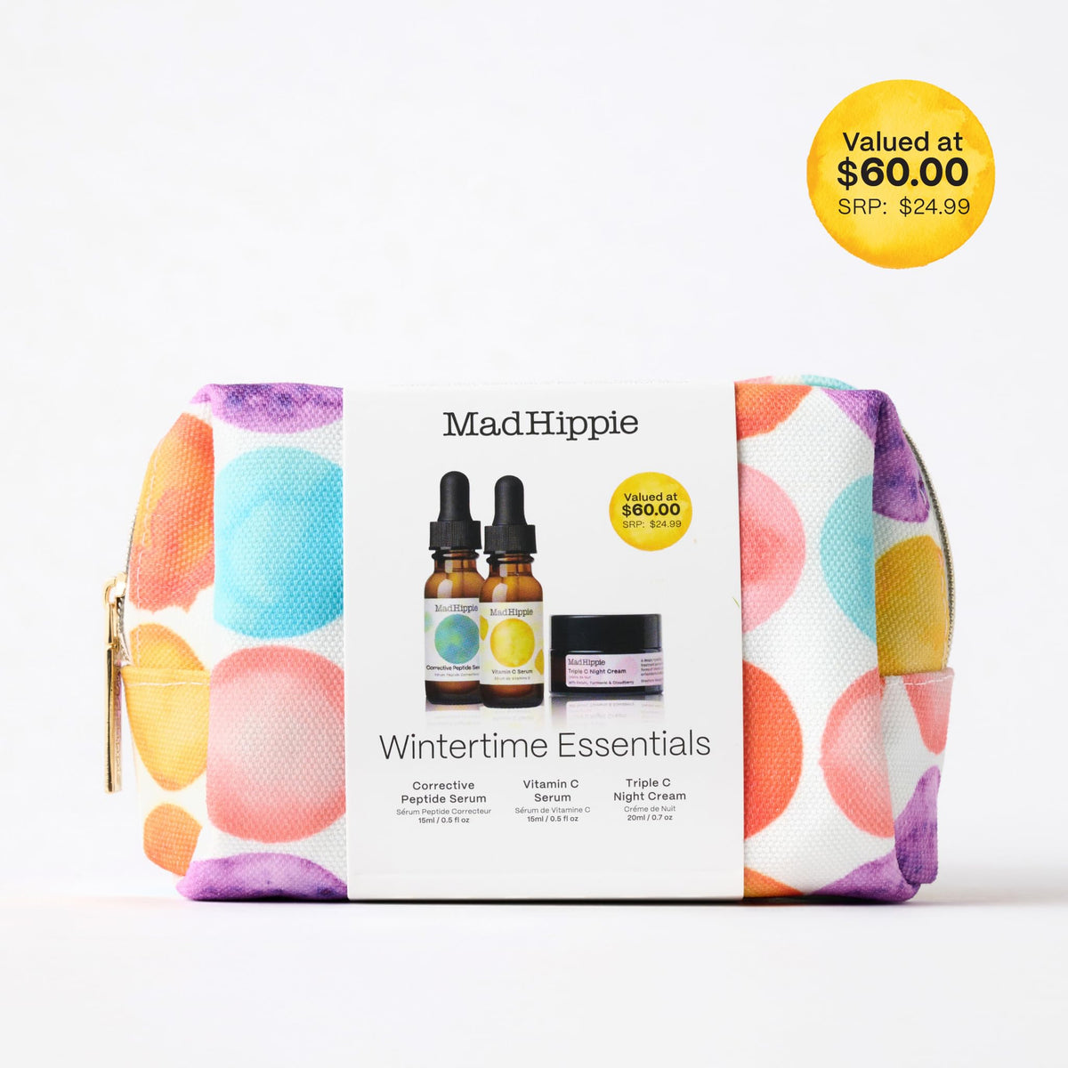 Lifestyle shot of Mad Hippie Wintertime Essentials Kit on a bathroom counter
