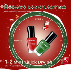 Lifestyle shot of manicured nails using Morovan Christmas nail polish