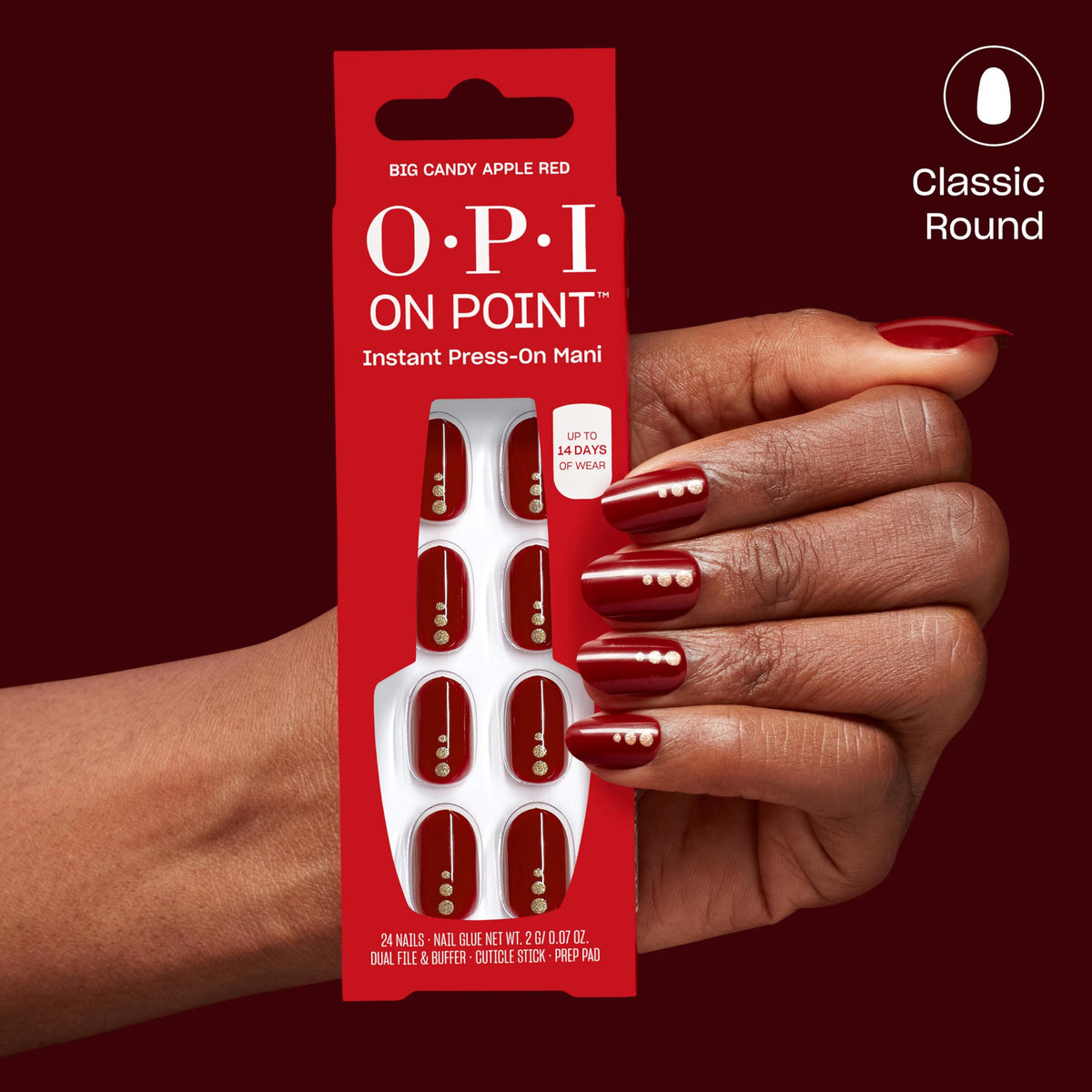 Lifestyle shot of OPI On Point Big Candy Apple Red nails