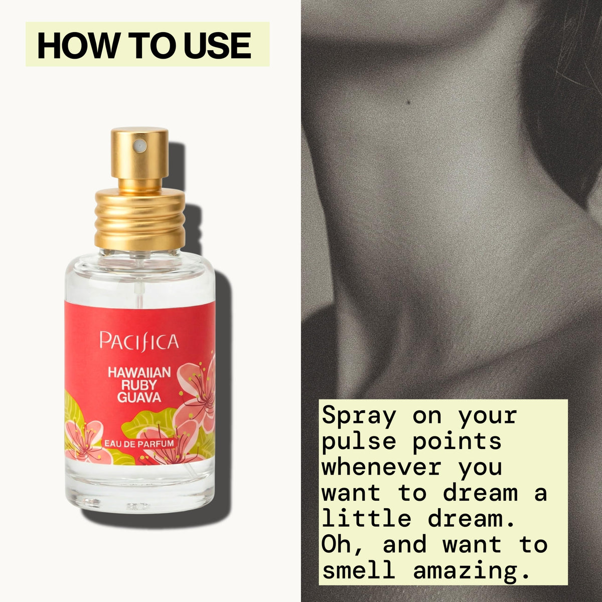 Lifestyle shot of Pacifica Hawaiian Ruby Guava Spray Perfume on a beach