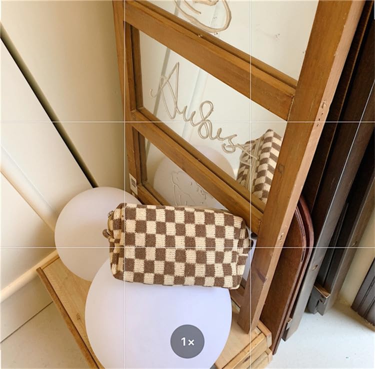 Lifestyle shot of PAZIMIIK Checkered Makeup Bag in a purse