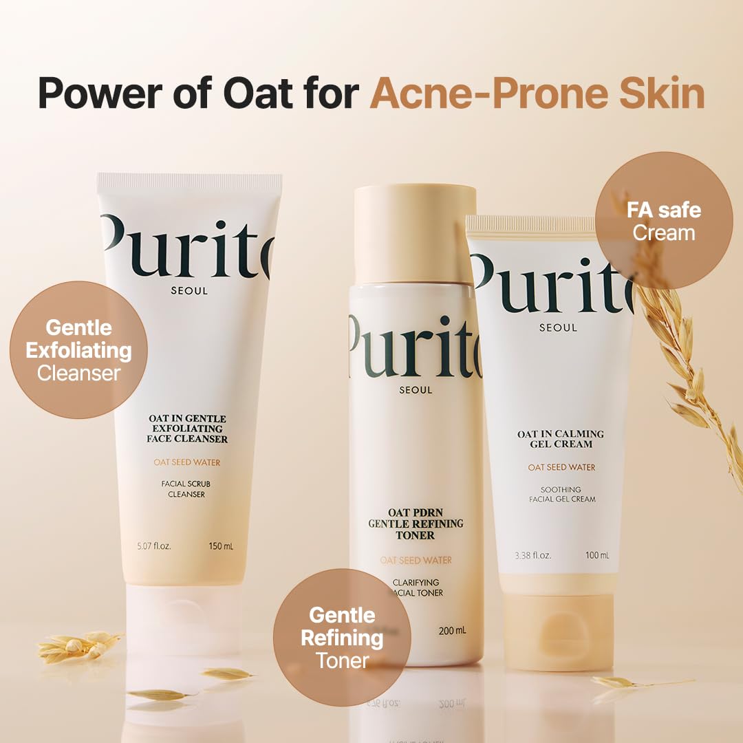 Lifestyle shot of PURITO Oat Velvet Duo Set on a bathroom counter