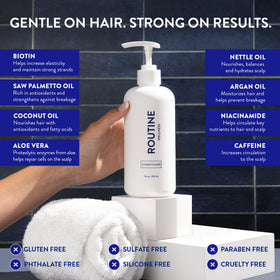 Lifestyle shot of Routine Wellness Anti-Thinning Conditioner in a bathroom