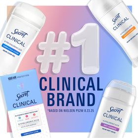 Lifestyle shot of Secret Clinical Strength Antiperspirant Deodorant in bathroom setting