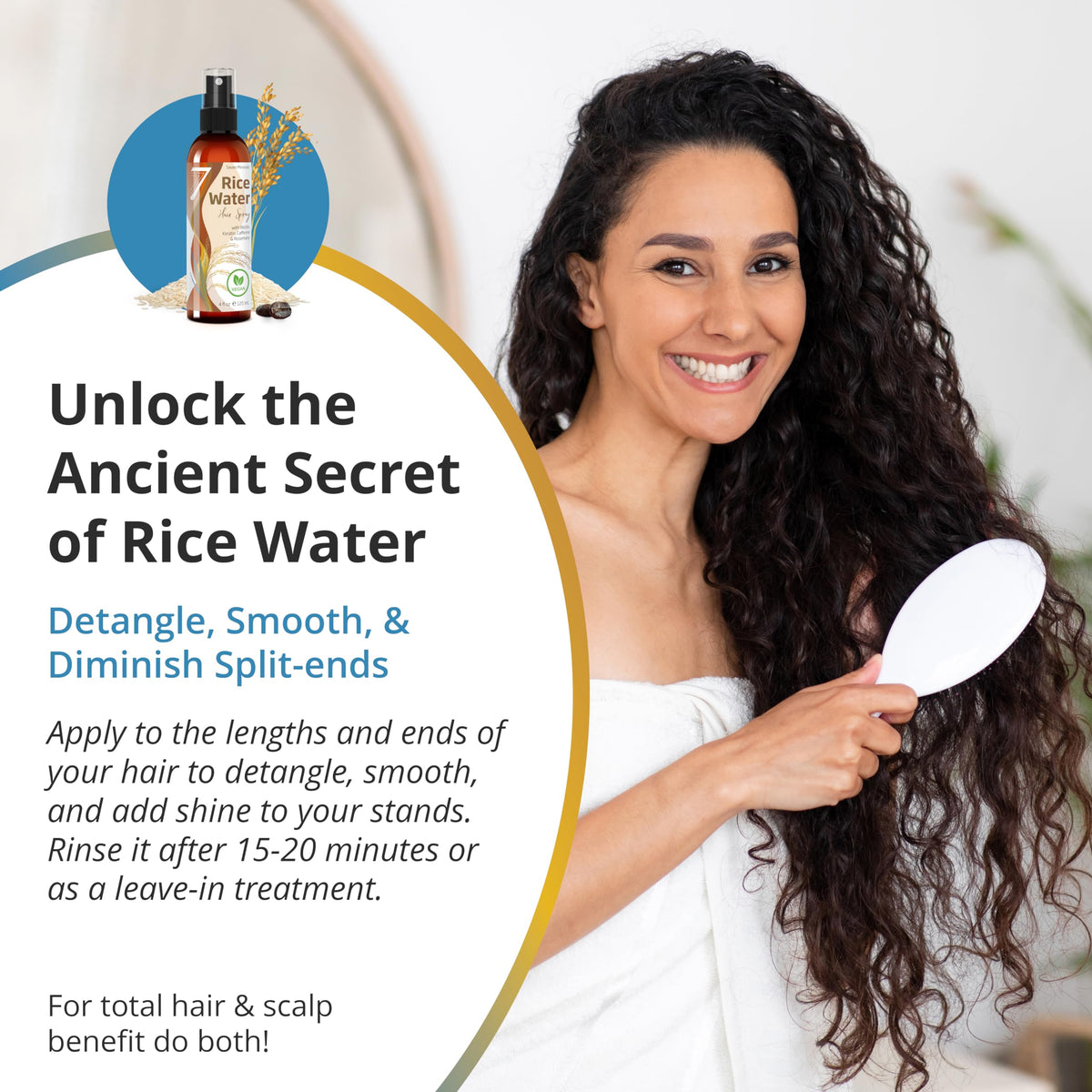 Lifestyle shot of Seven Minerals Fermented Rice Water Spray in bathroom
