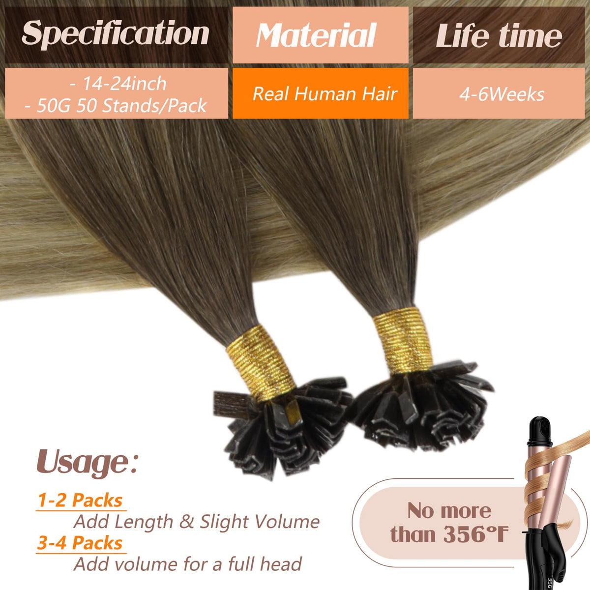 Lifestyle shot of Sunny Hair K Tip extensions in use
