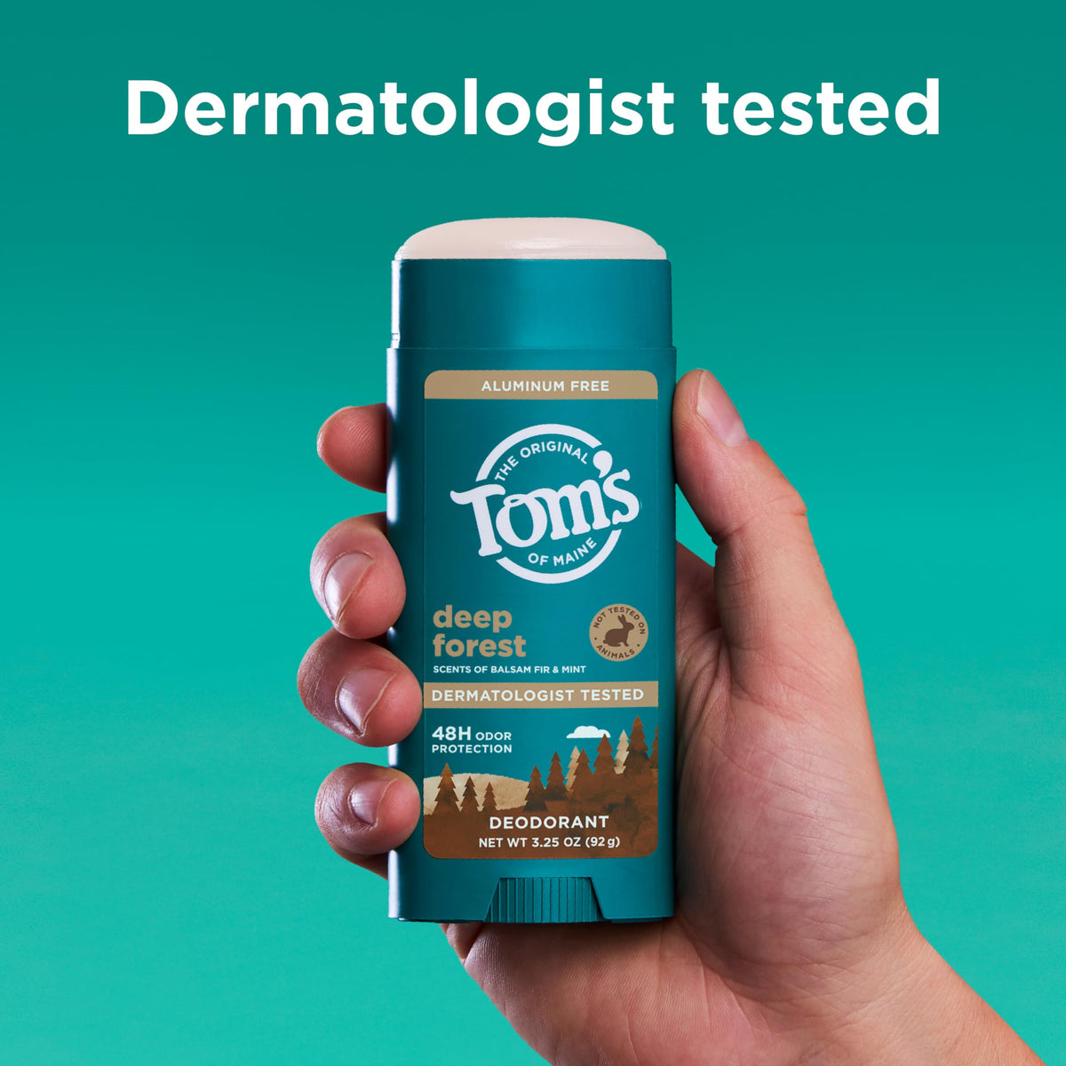 Lifestyle shot of Tom's of Maine deodorant in bathroom
