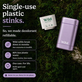 Lifestyle shot of Wild deodorant in a bathroom setting