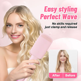 Lifestyle shot of woman styling hair with curling iron