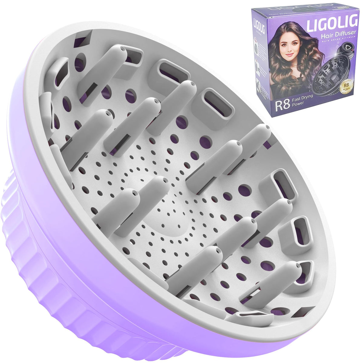 LIGOLIG Hair Diffuser Attachment front view in purple
