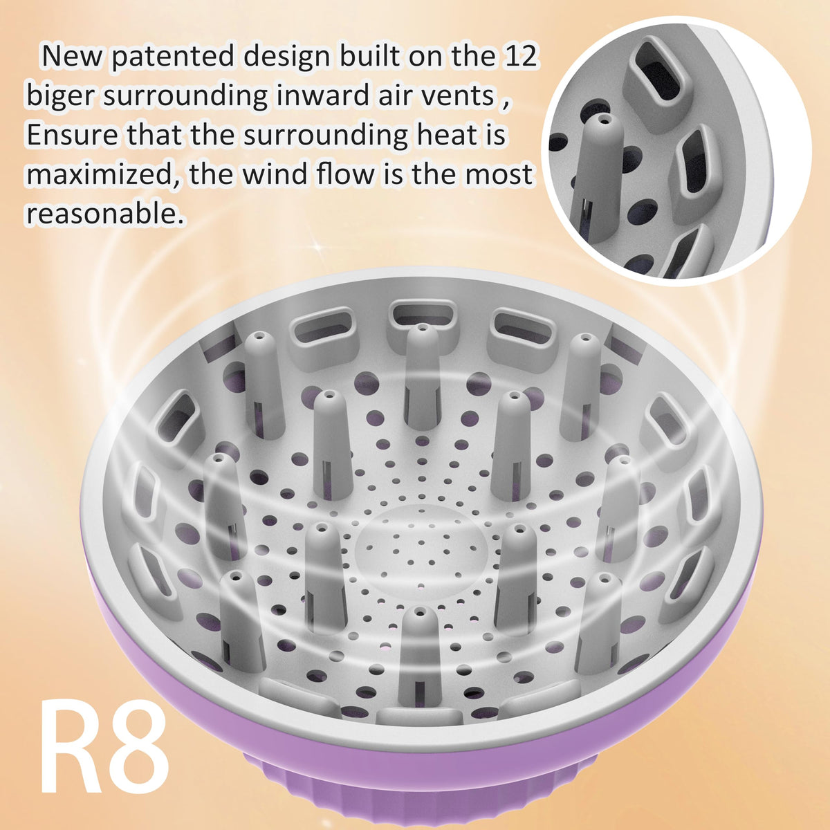 LIGOLIG Hair Diffuser Attachment side view showing air vents
