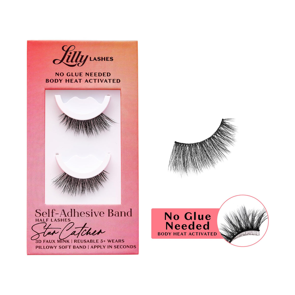 Lilly Lashes Self Adhesive Half Lashes front view with packaging