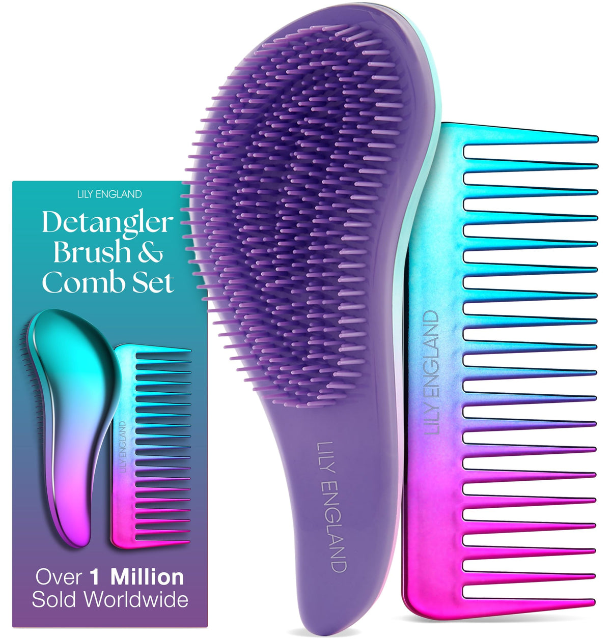 Lily England Detangling Brush and Wide Tooth Comb Set front view