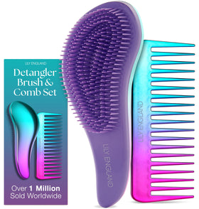 Lily England Detangling Brush and Wide Tooth Comb Set front view