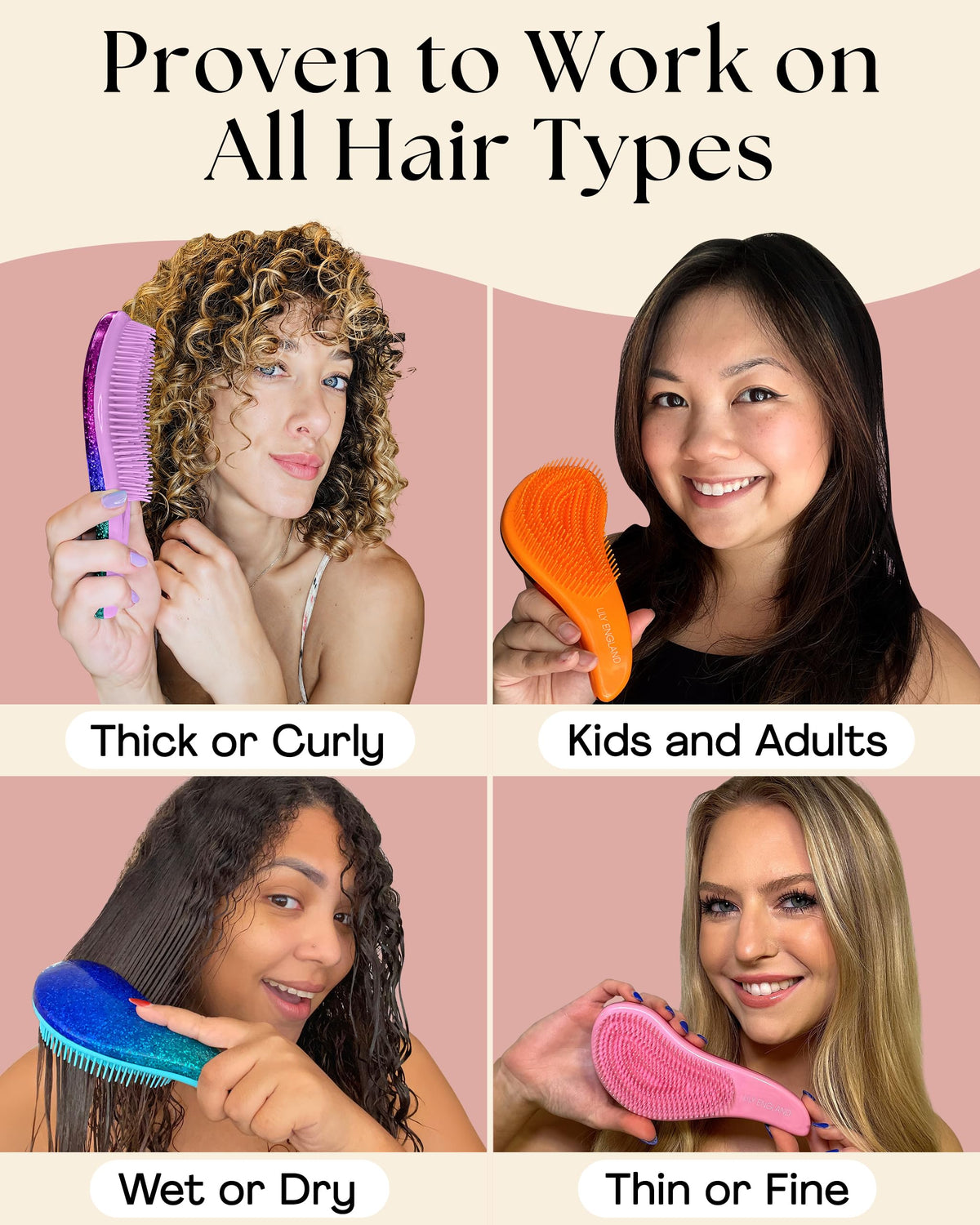 Lily England Detangling Brush ergonomic handle close-up