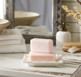 Lily of the Valley Soap Bar on a bathroom sink