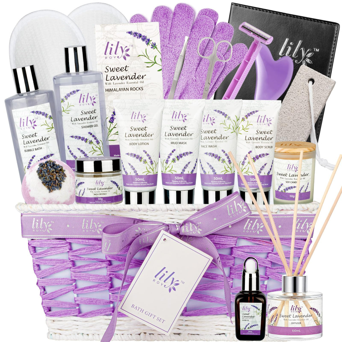 LILY ROY 22-Piece Spa Gift Basket with lavender products