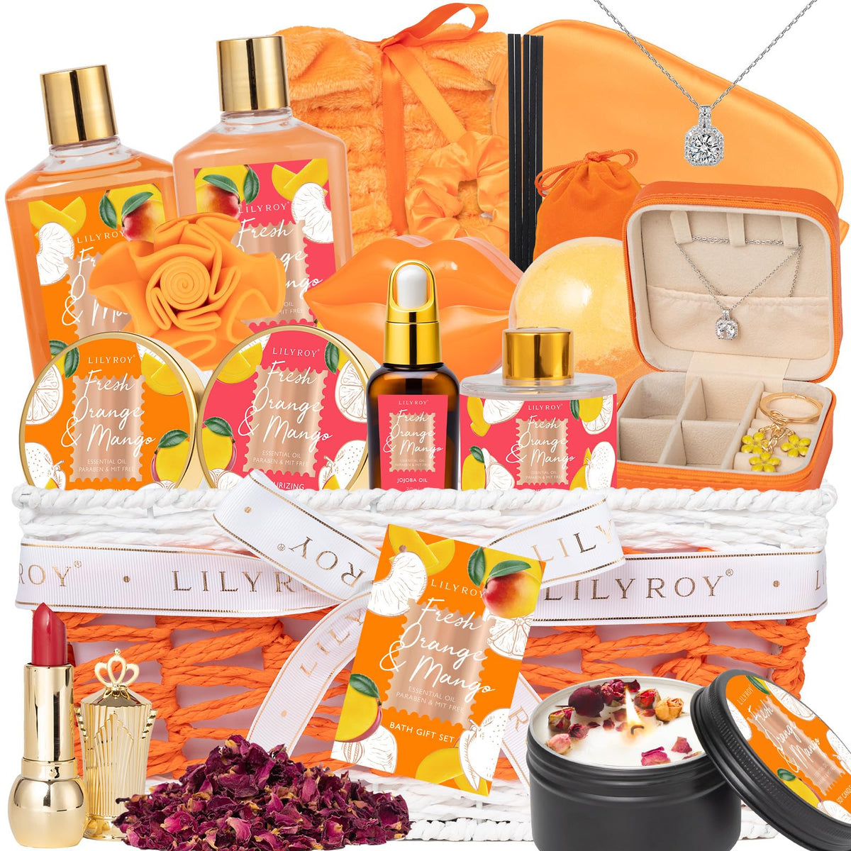 LILY ROY 23-piece spa skin care kit in woven basket