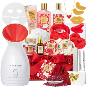 LILY ROY 27Pcs Rose Spa Skin Care Gift Set in woven basket