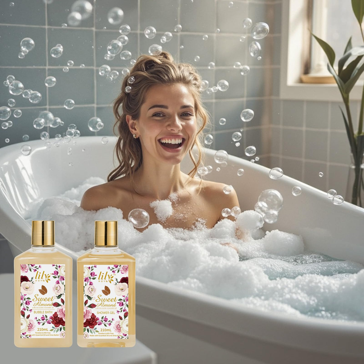 LILY ROY bath bomb and bath salt displayed in spa gift set