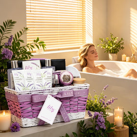 LILY ROY bath fizzer and clay mask in spa basket