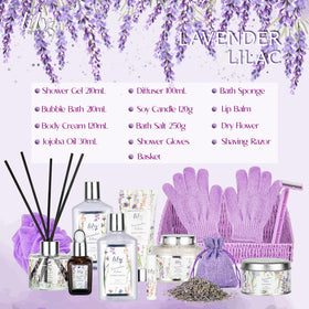 LILY ROY bubble bath and bath salts displayed in elegant basket