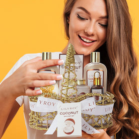 LILY ROY Coconut Spa Gift Basket side view showcasing woven design