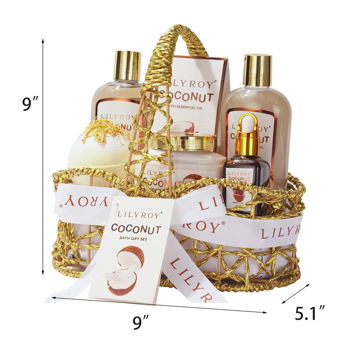LILY ROY Coconut Spa Gift Basket with products and reusable basket