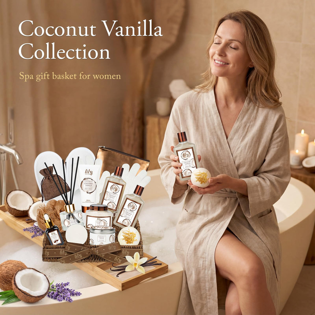 LILY ROY Coconut Vanilla reed diffuser stick and gloves
