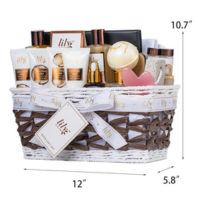 LILY ROY Coconut Vanilla Spa Gift Basket gift presentation with note card