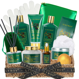 LILY ROY Eucalyptus Spa Gift Set 15-Piece in woven basket