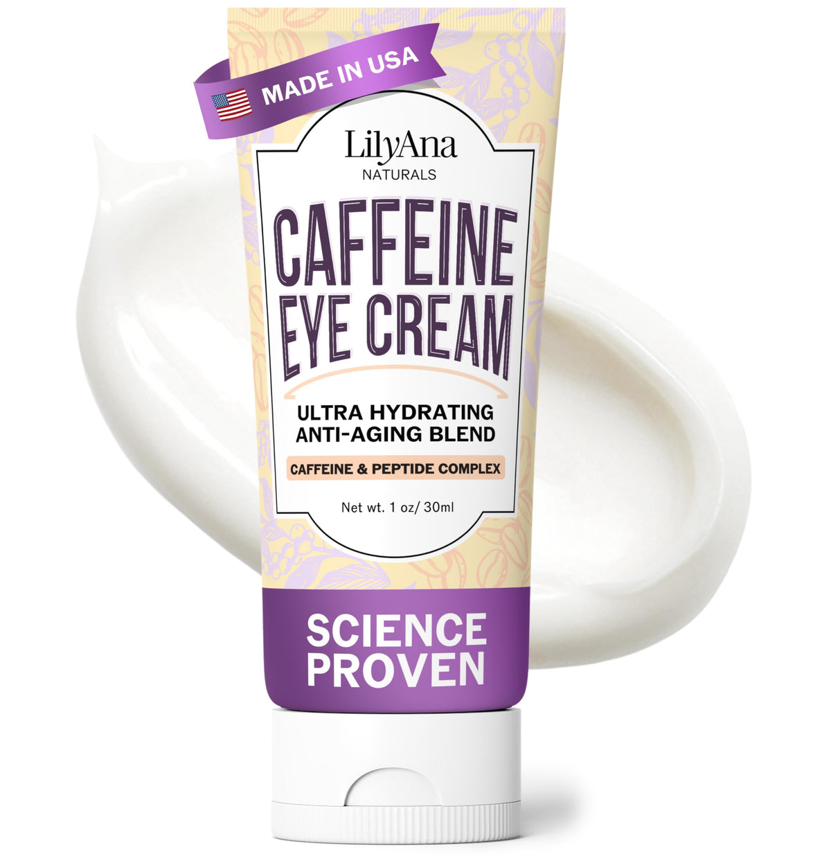LilyAna Naturals Caffeine Eye Cream front view with packaging