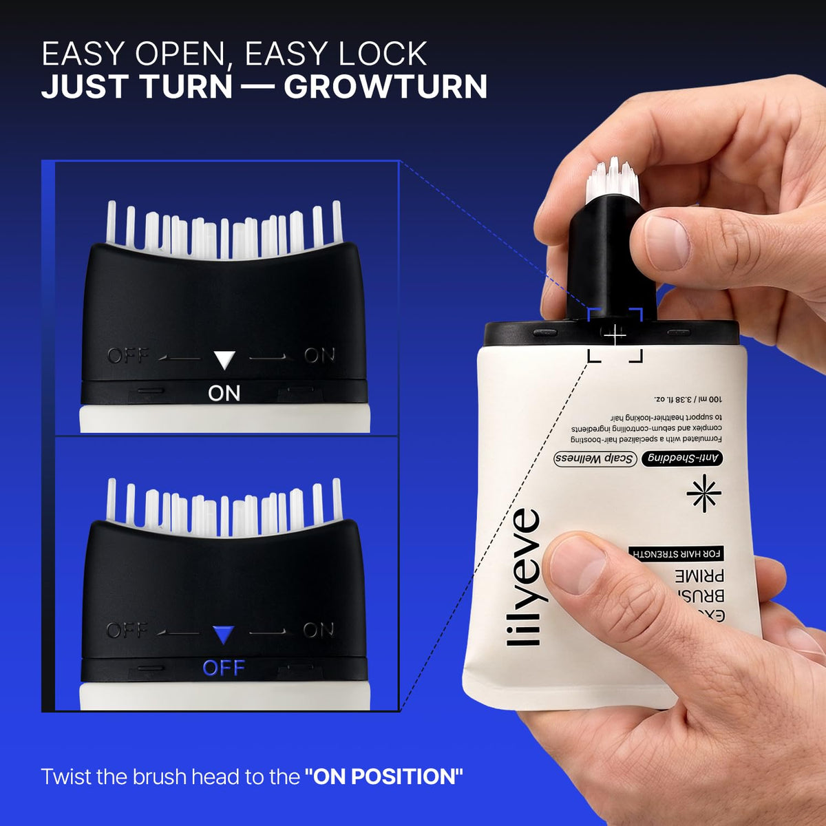 lilyeve GROWTURN Exosome Brush Ampoule back view with usage instructions