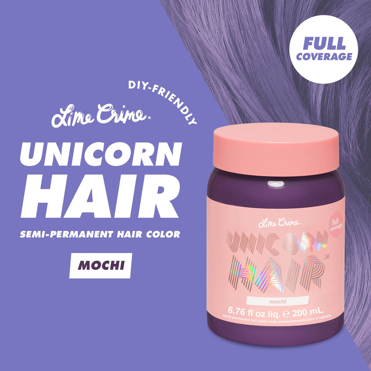 Lime Crime Mochi Hair Dye packaging with vibrant lavender colour