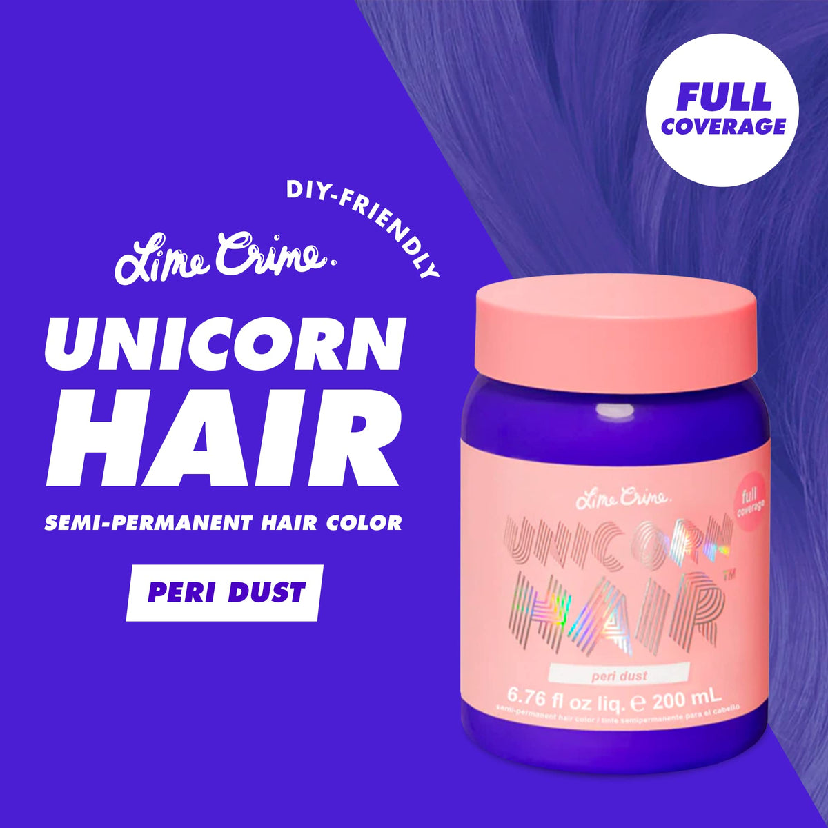 Lime Crime Unicorn Hair Dye Peri Dust packaging showing product details