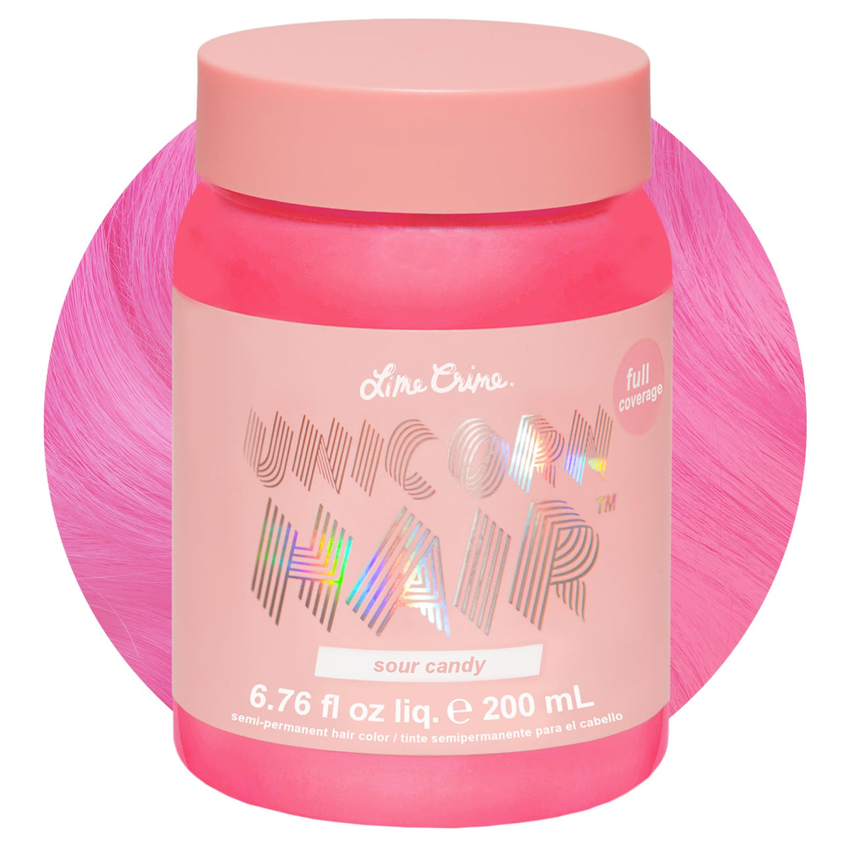 Lime Crime Unicorn Hair Dye Sour Candy bright pink front view