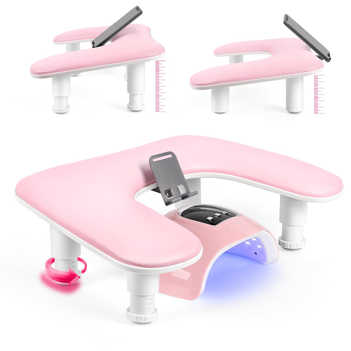 LIONVISON Arm Rest for Nails front view with built-in phone holder