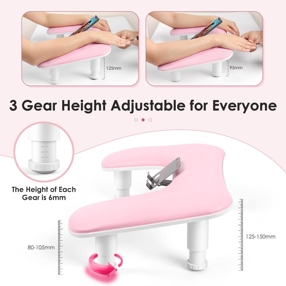 LIONVISON Arm Rest for Nails top view displaying thick sponge filling