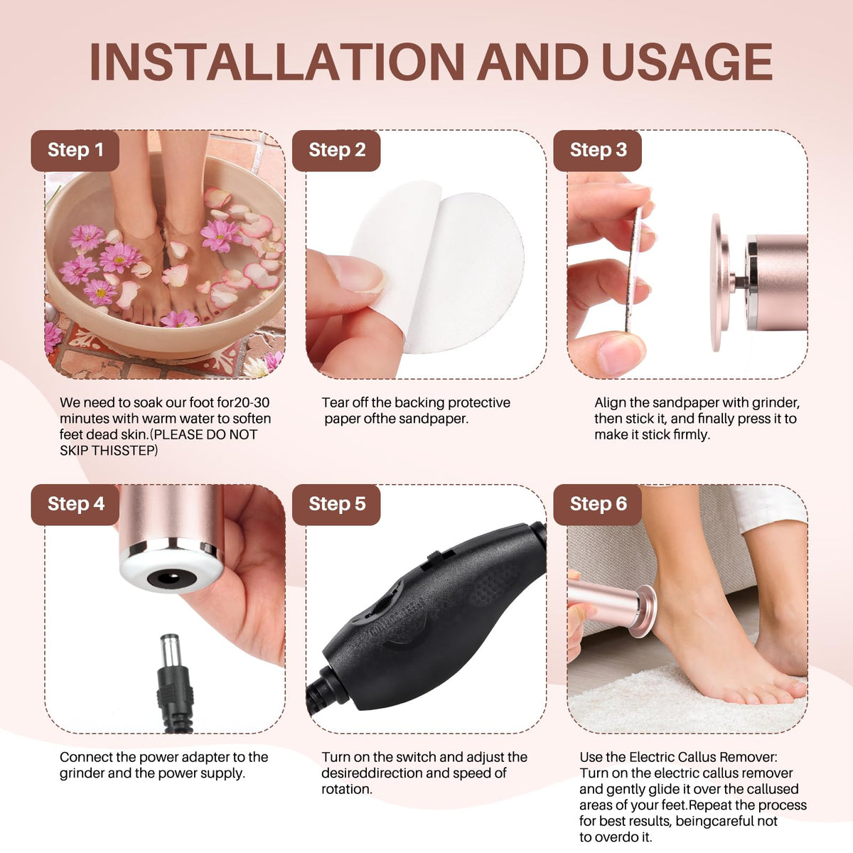 LIONVISON Electric Foot File Remover with coarse and fine grit discs