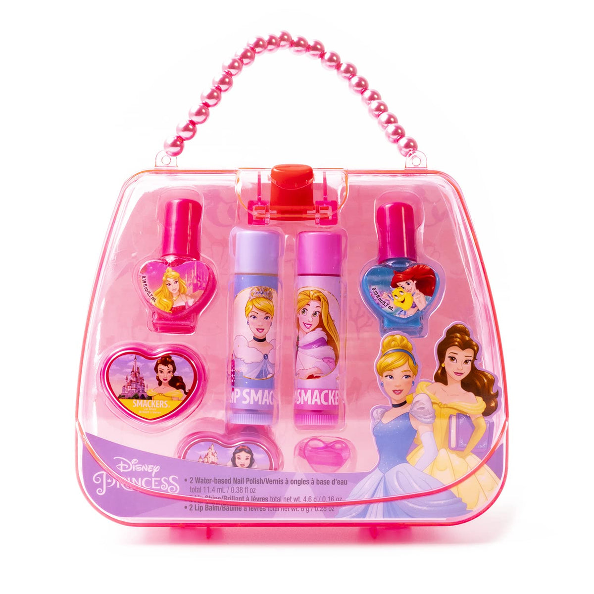 Lip Smacker Glam Disney Princess Tote front view with included products