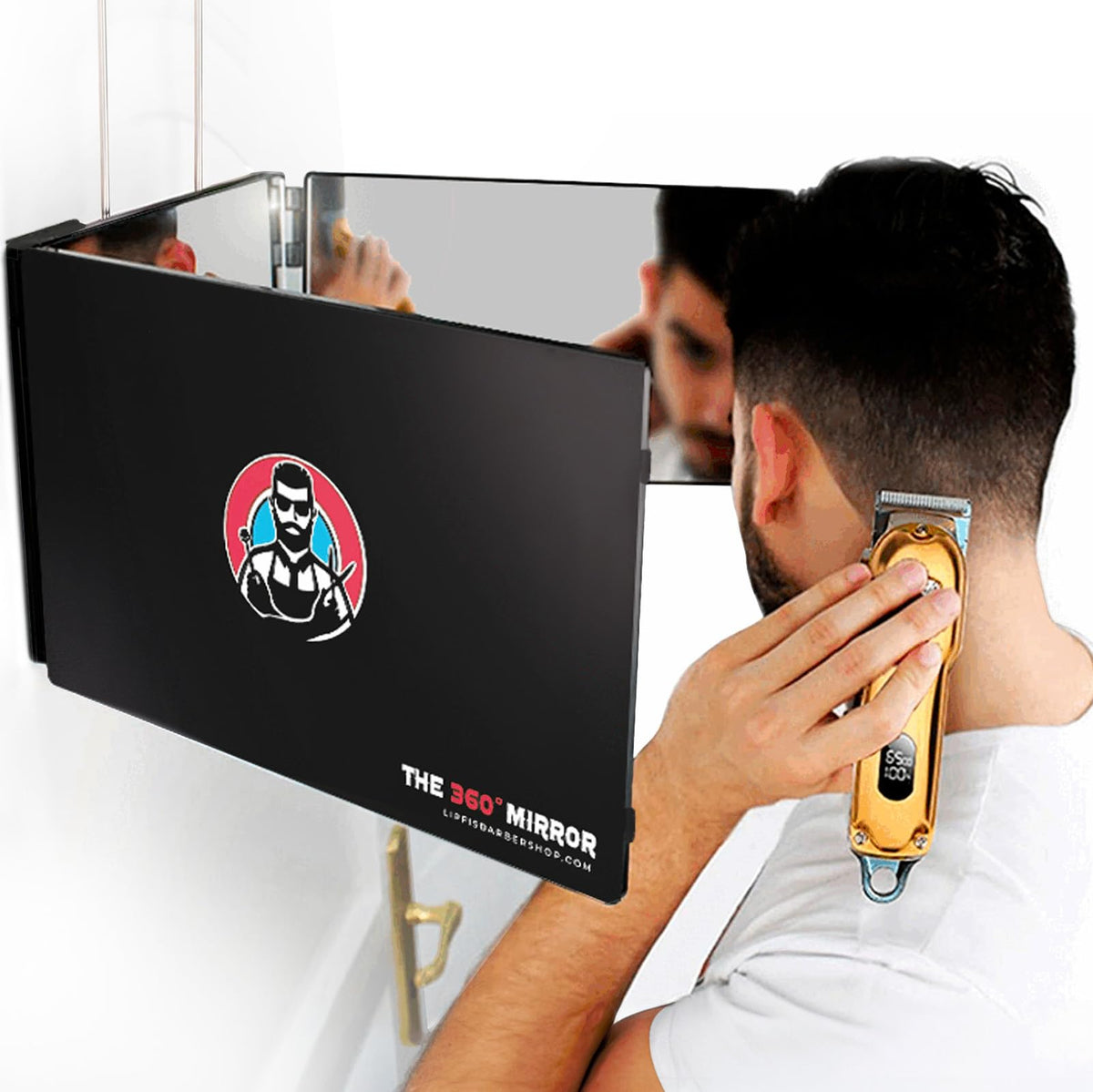 LIPFISBARBERSHOP.COM 360 Mirror front view with adjustable hooks